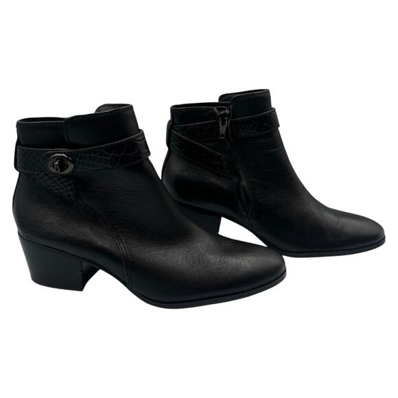 Coach Shoes - Coach Patricia Leather Block Heel Ankle Boots Booties Black Size 6.5B
